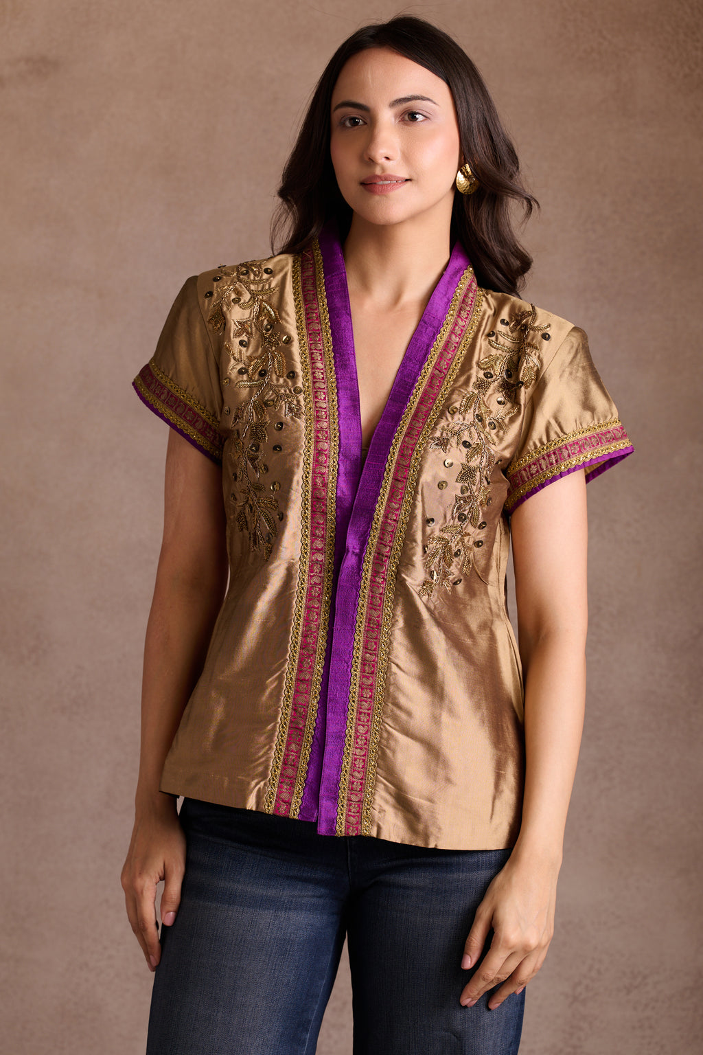 Silk short-sleeved jacket