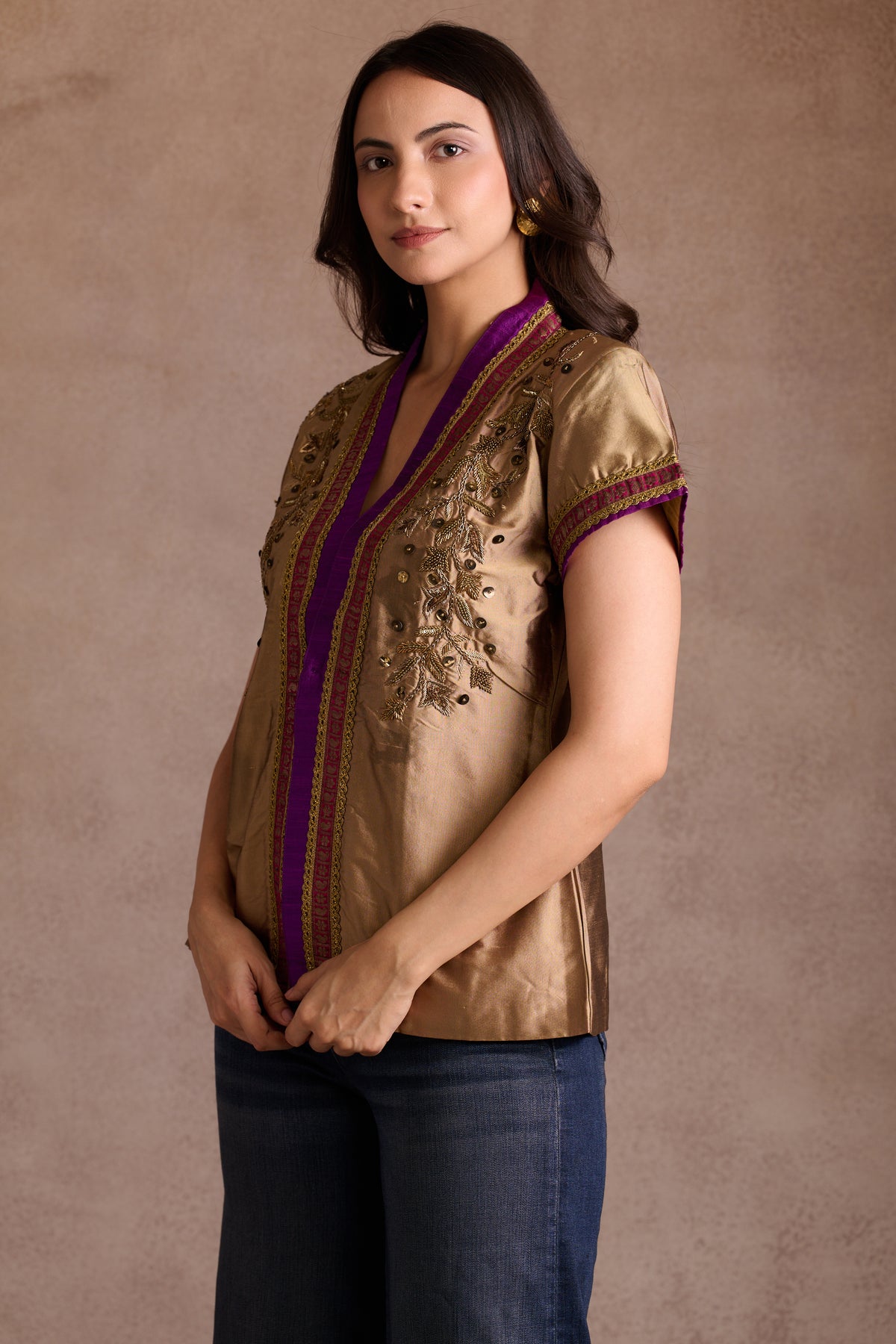 Silk short-sleeved jacket